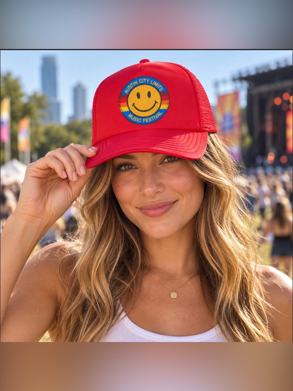 Aviator Nation x ACL Austin City Limits Smiley Trucker Hat Red Snapback Festival